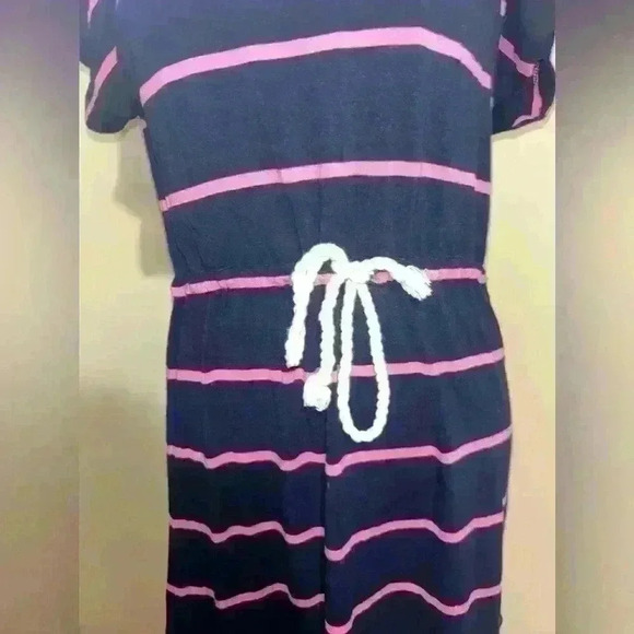 J.Crew Dress Short Sleeve Scoop Neck  Blue & Pink Stripe Drawstring Belt Size XS - Picture 2 of 5